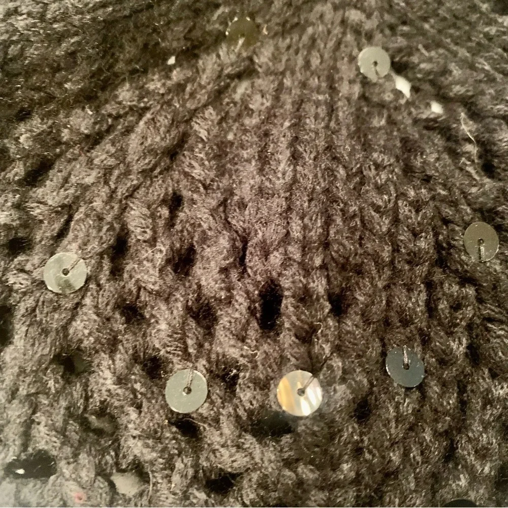 Twiggy LONDON Knit Beret Hat Black Sparkly Embellishments Sequins Vintage